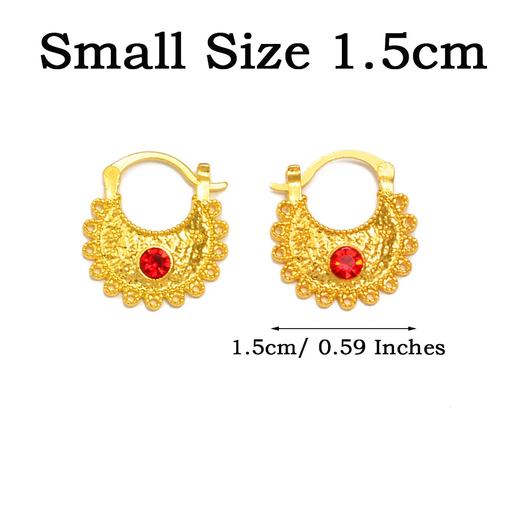 Anniyo 2.2CM/1.5CM Small Stud Earrings With Rhinestone Ethiopian Eritrean African Jewelry Women Girls #160916